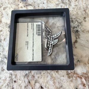 Fendi Silver Rhinestone Logo Stud Earrings